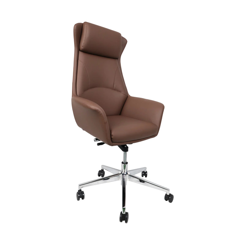 Silla ejecutiva modelo GALICIA color café con base cromada y respaldo envolvente