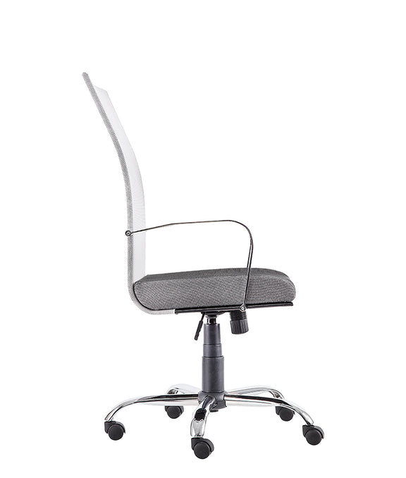 Silla ejecutiva M-150 con vista lateral, estructura metálica y asiento acolchonado