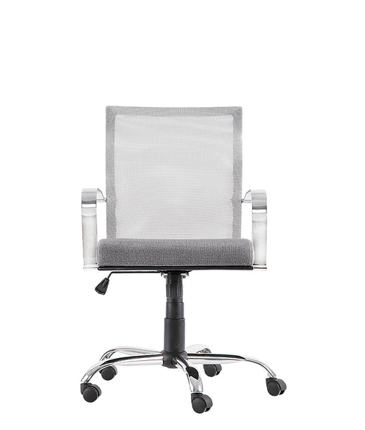 silla ejecutiva modelo M-155 vista frontal con respaldo en malla gris
