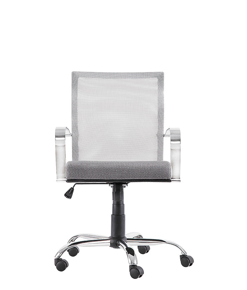 silla ejecutiva modelo M-155 vista frontal con respaldo en malla gris