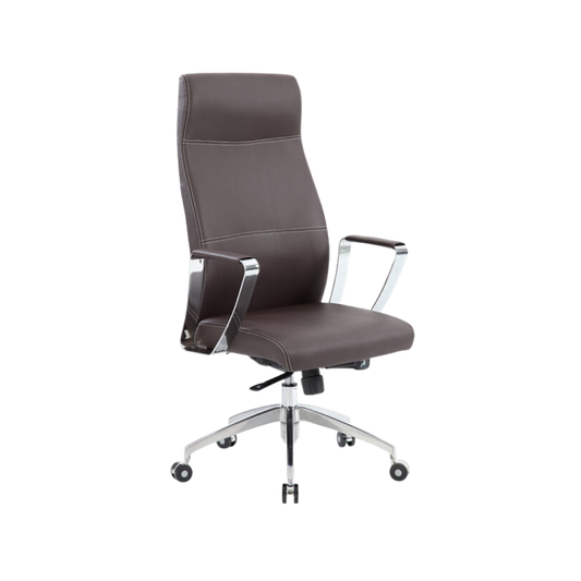 Silla ejecutiva modelo AC-10 en vinil con base cromada y respaldo alto. Diseño moderno, cómodo y resistente hasta 150 kg. Ideal para oficina profesional.