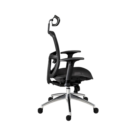 Descubre la silla ejecutiva modelo ARSENAL con cabecera de Aura Muebles. Disfruta de una ergonomía excepcional y mantén una postura saludable en la oficina.