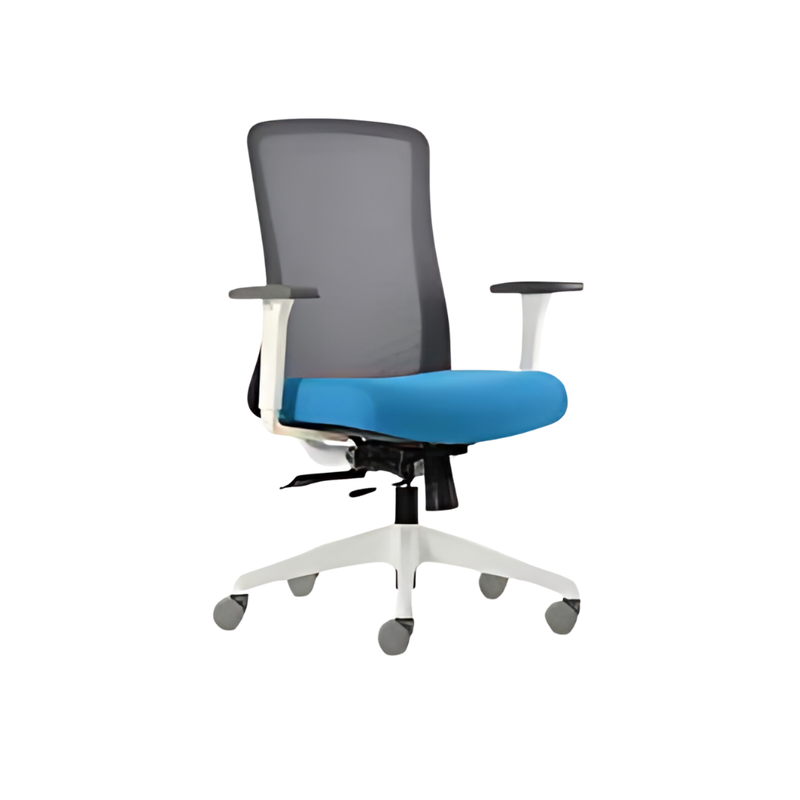 Descubre el estilo de la silla ejecutiva modelo BM-1200 BL de Aura Muebles. Con reposabrazos acolchados te brinda la mejor postura para trabajar por largos períodos sin cansarte.