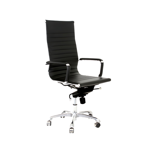 La silla ejecutiva modelo CADIZ con respaldo alto ofrece una postura ergonómica para largas jornadas laborales. Descubre su elegante diseño y materiales de alta calidad en Aura Muebles.