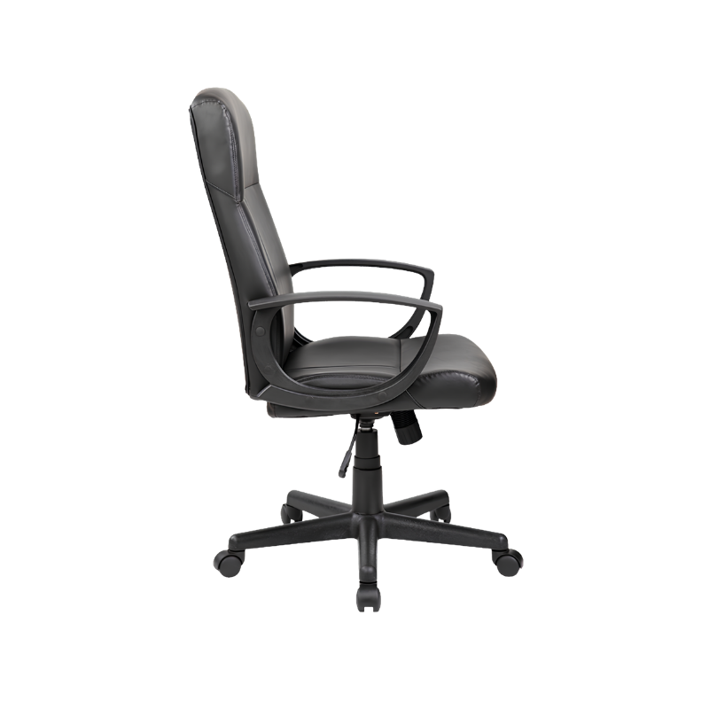Silla ejecutiva modelo E-410 con respaldo alto, tapizado en vinil negro, ajuste de altura y base giratoria. Comodidad profesional hasta por 110 kg.