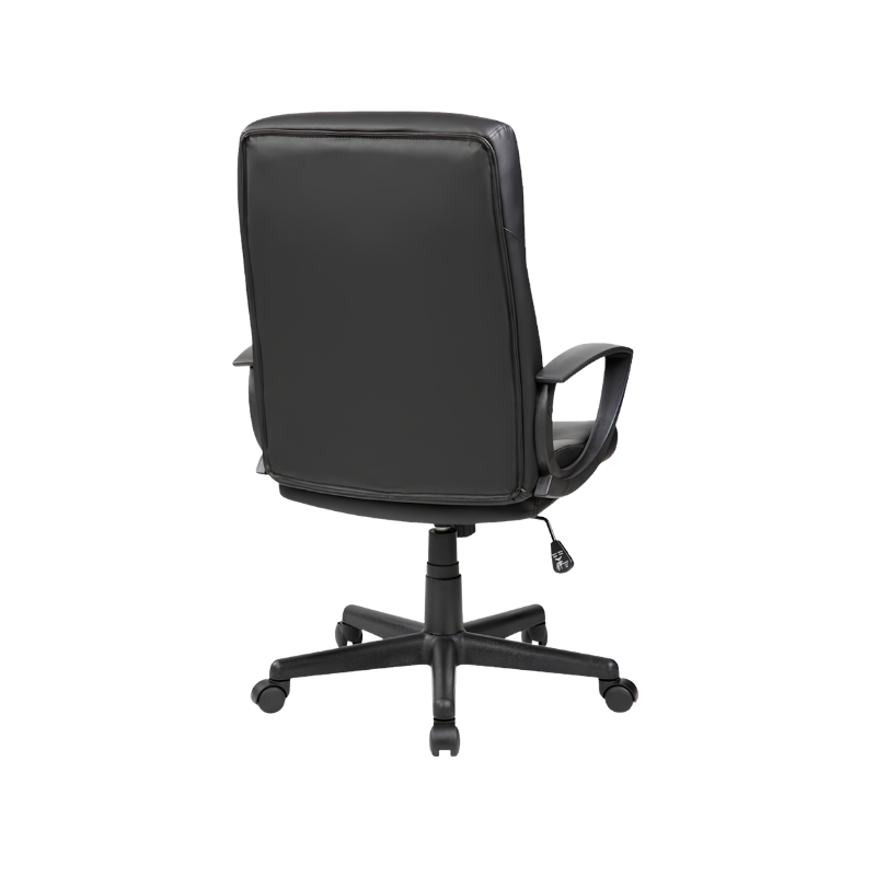 Silla ejecutiva modelo E-410 con respaldo alto, tapizado en vinil negro, ajuste de altura y base giratoria. Comodidad profesional hasta por 110 kg.