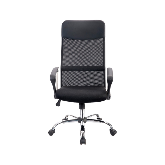 Silla ejecutiva respaldo diseño ergonómico en estructura tubular redondo tapicería respaldo tapizado solo en malla color negro Mecanismo Ejecutivo sistema reclinable mecanismo de bloqueo y ajuste neumático de altura Aura Muebles modelo ECOMESH