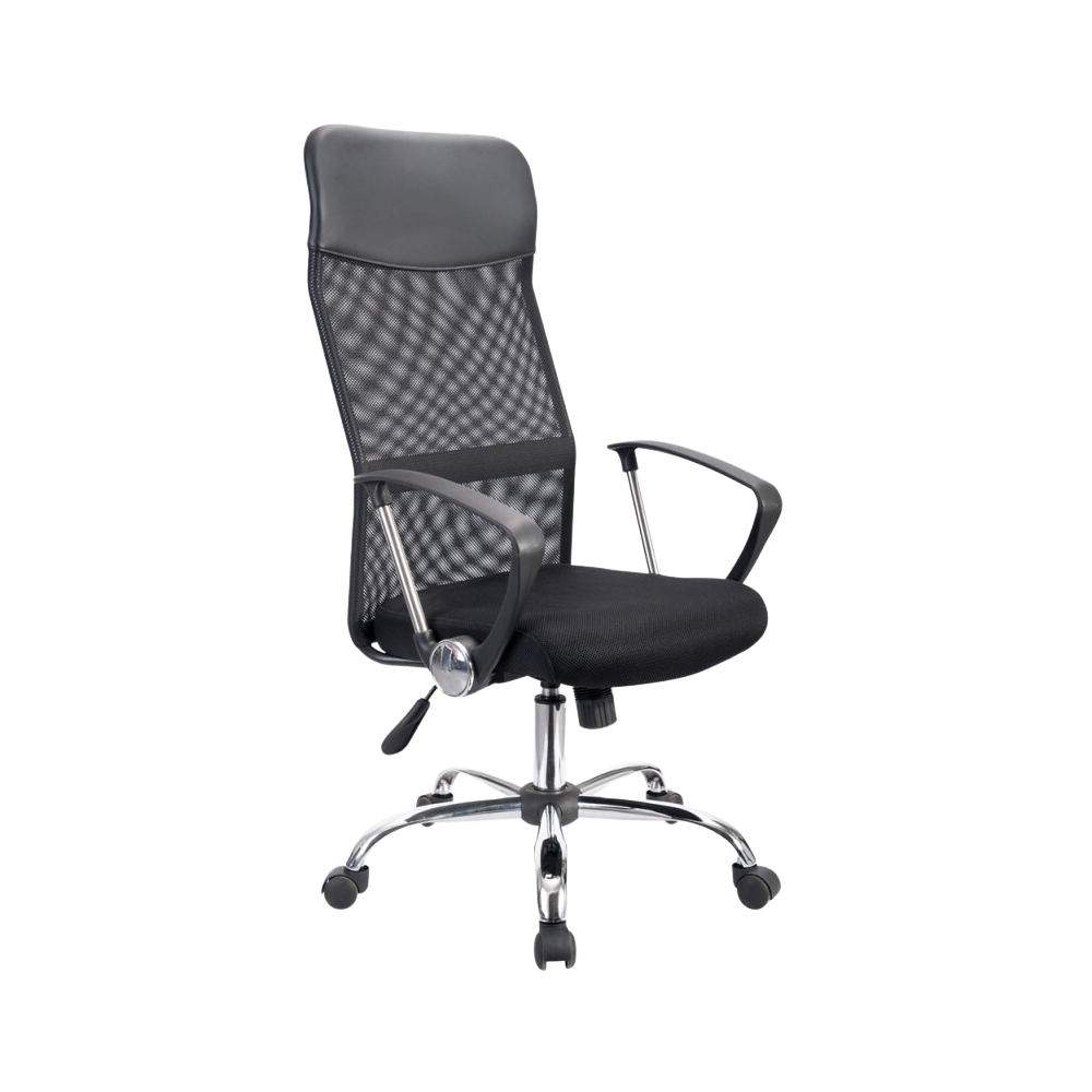 Silla ejecutiva respaldo diseño ergonómico en estructura tubular redondo tapicería respaldo tapizado solo en malla color negro Mecanismo Ejecutivo sistema reclinable mecanismo de bloqueo y ajuste neumático de altura Aura Muebles modelo ECOMESH