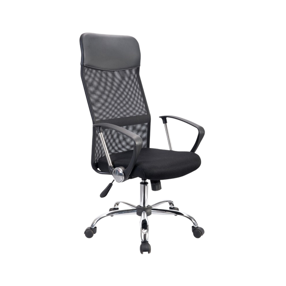 Silla ejecutiva respaldo diseño ergonómico en estructura tubular redondo tapicería respaldo tapizado solo en malla color negro Mecanismo Ejecutivo sistema reclinable mecanismo de bloqueo y ajuste neumático de altura Aura Muebles modelo ECOMESH