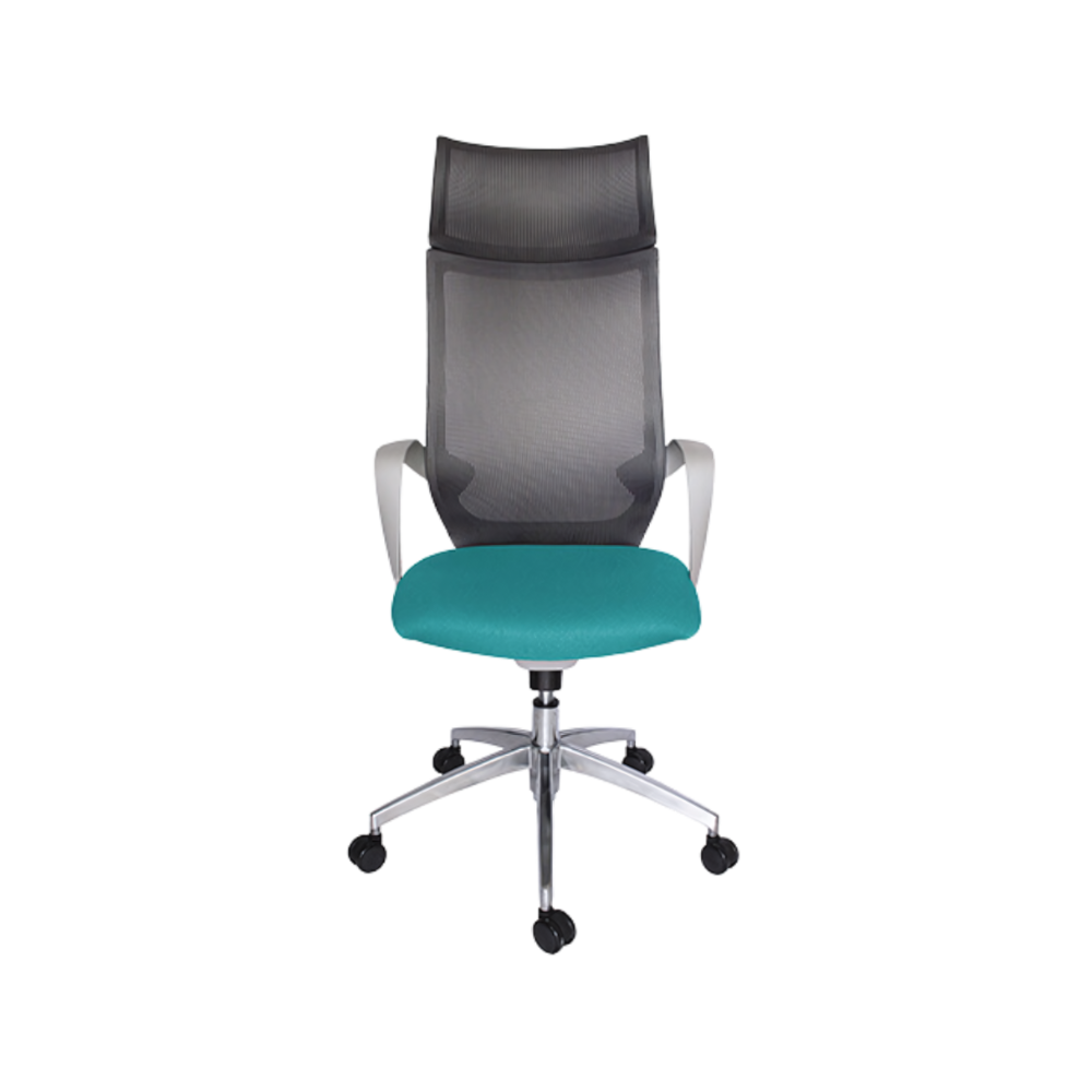 La silla ejecutiva modelo EQUA OHE-185 de Aura Muebles en color gris ofrece una postura agradable durante largas horas de trabajo. Diseñada para profesionales.