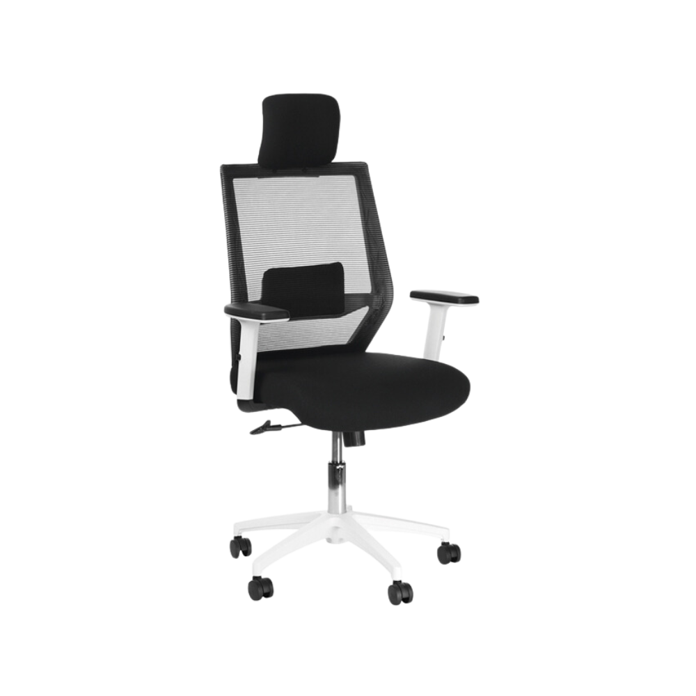 Silla ejecutiva color negro con Blanco Cabecera y brazos Aura Muebles modelo LED-A