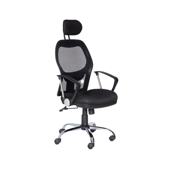 Silla ejecutiva Respaldo de estructura plástica tapizada en malla con riñonera de polietileno ajustable únicamente en color negro asiento de aglomerado de 32 mm. tapizado en variedad de colores Aura Muebles modelo M-75