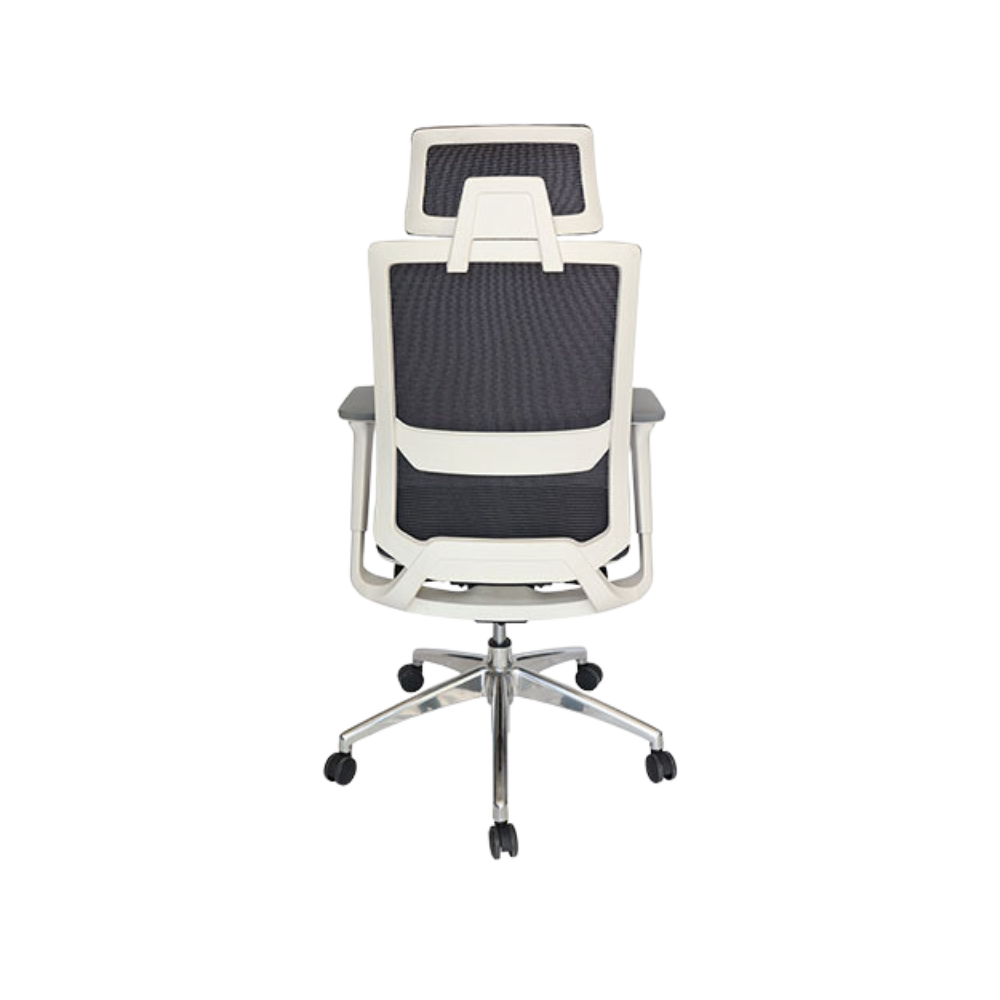 Silla ejecutiva color Blanco Brazos tipo 4D giratorios Respaldo alto con cabecera SOHO Aura Muebles modelo OHE-95