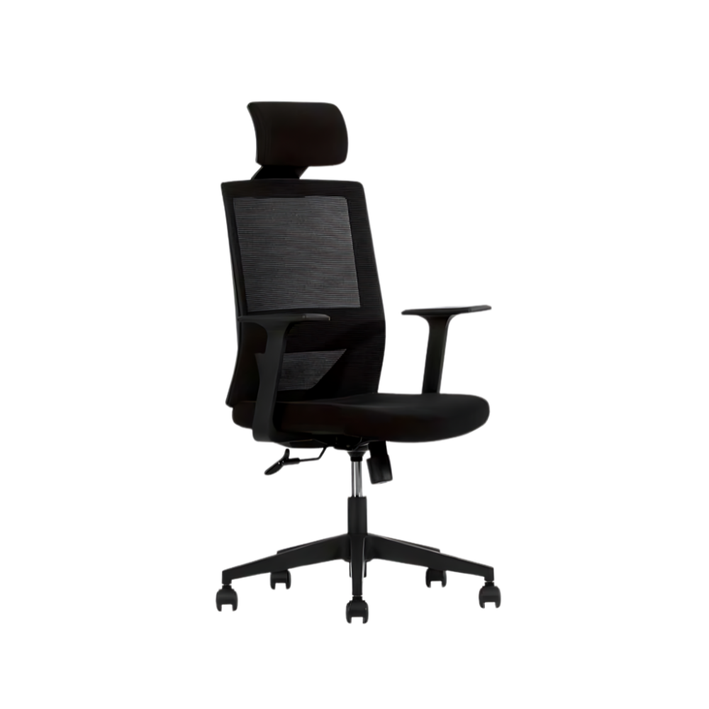 Encuentra la silla ejecutiva modelo VISION BLACK de respaldo alto en Aura Muebles. Combina diseño contemporáneo y soporte ergonómico superior para brindar comodidad y elegancia en tu oficina.