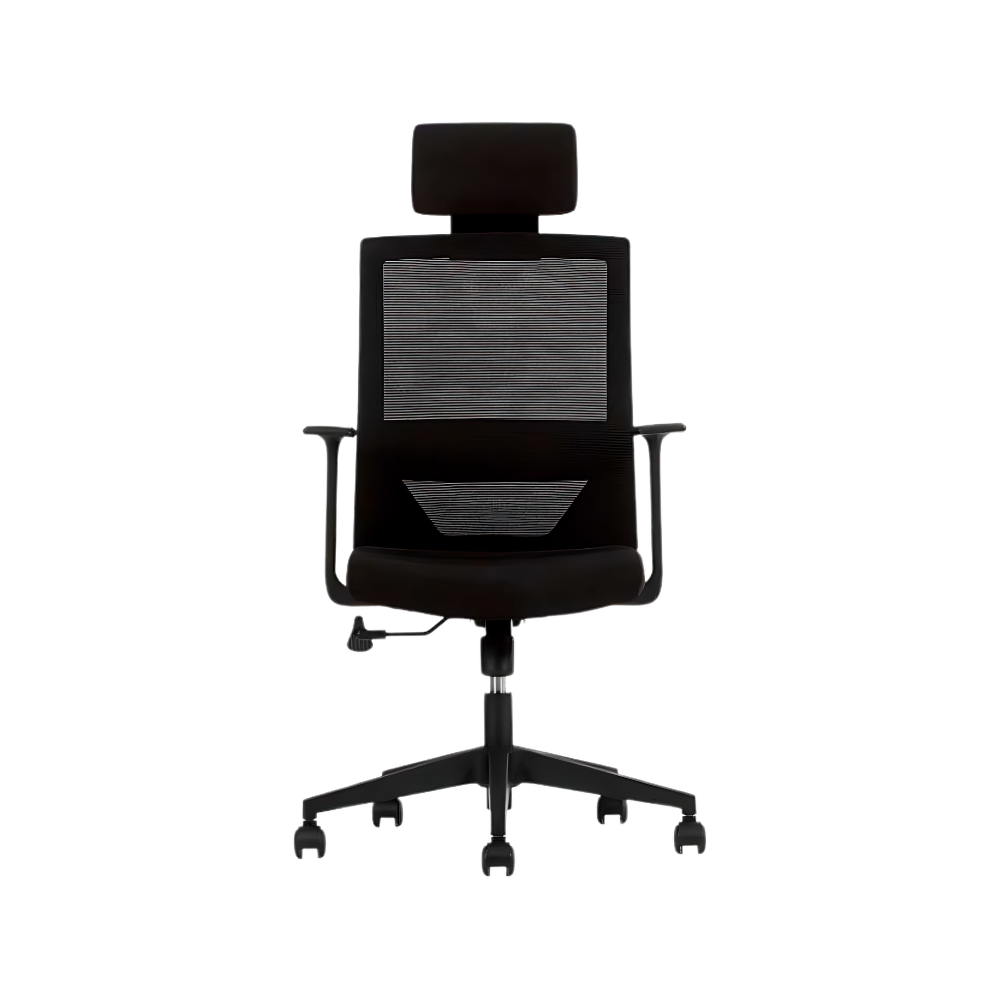 Encuentra la silla ejecutiva modelo VISION BLACK de respaldo alto en Aura Muebles. Combina diseño contemporáneo y soporte ergonómico superior para brindar comodidad y elegancia en tu oficina.