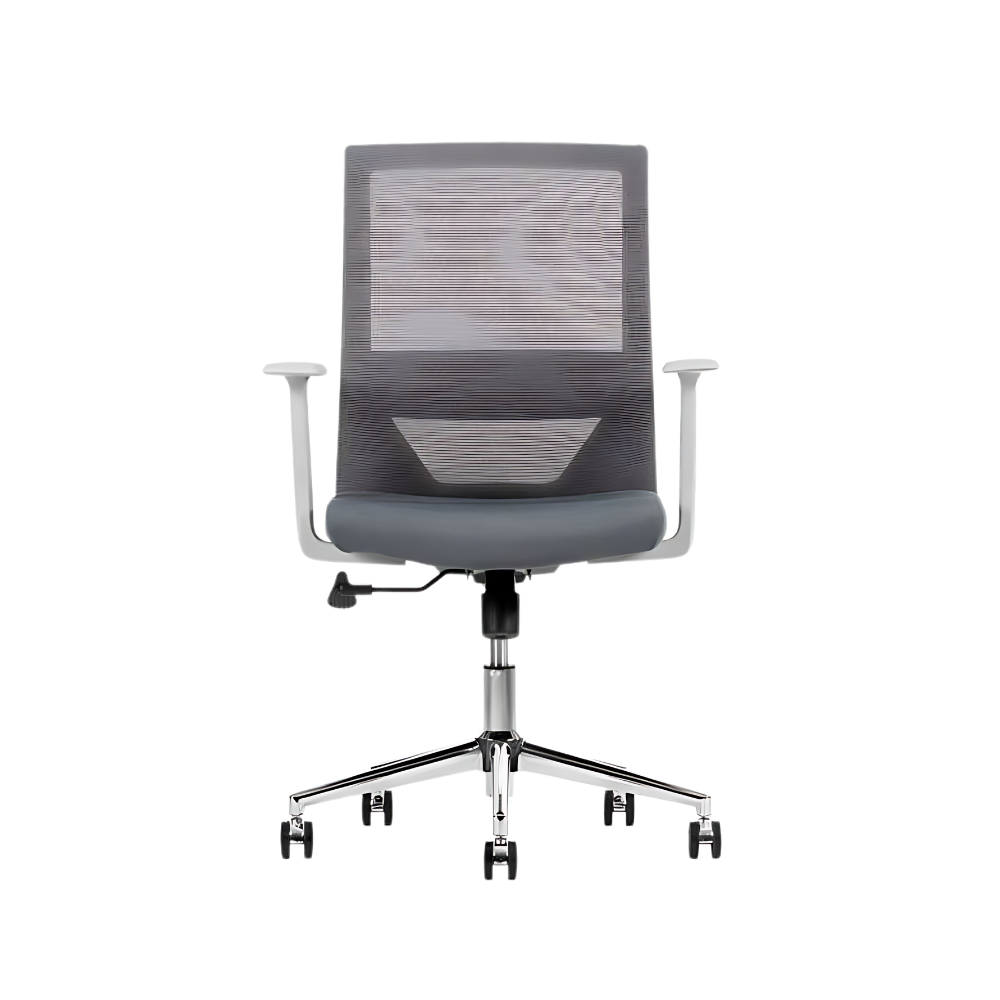 Encuentra la silla ejecutiva modelo VISION GRAY respaldo bajo en Aura Muebles. Diseño sofisticado y soporte ergonómico para espacios de trabajo modernos.