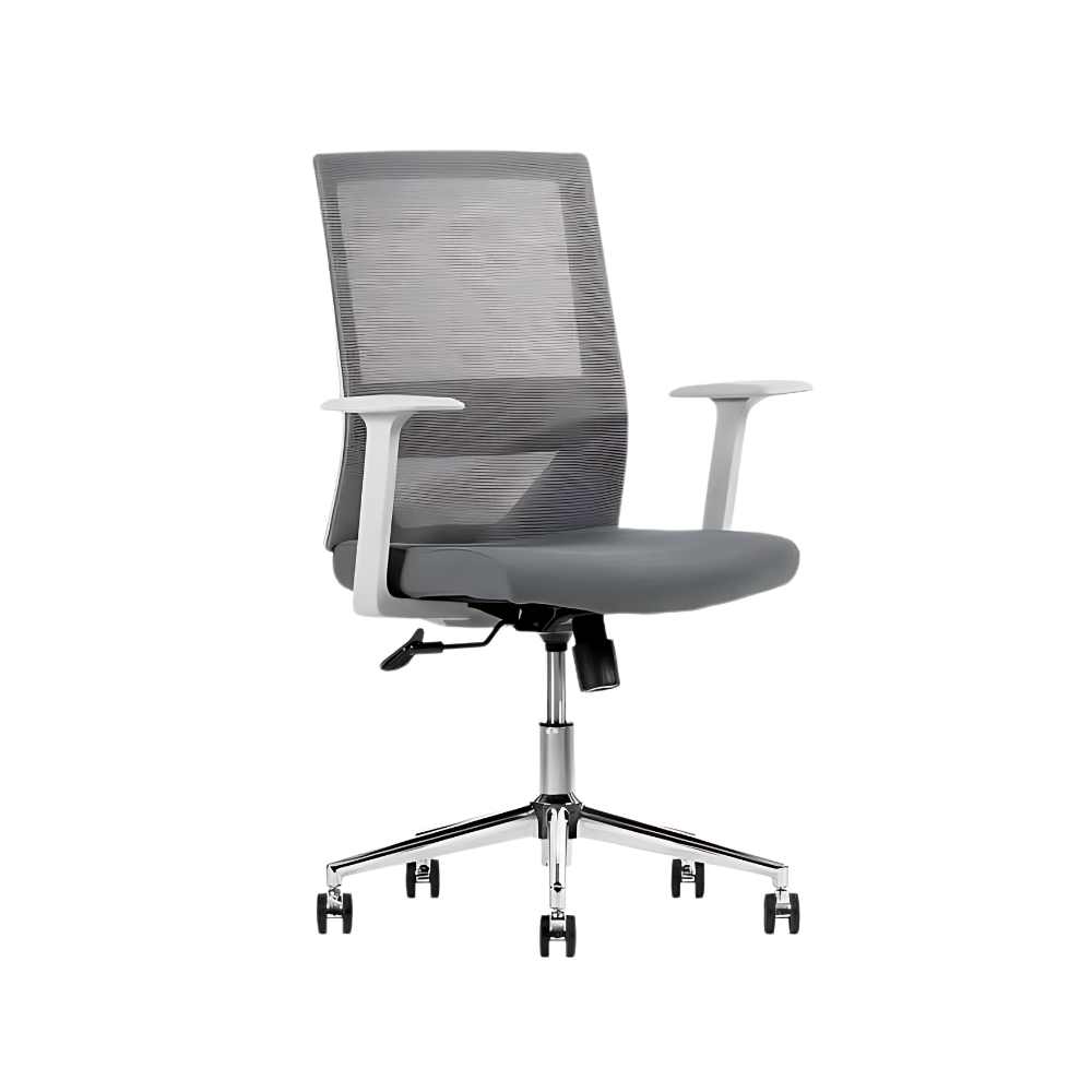 Encuentra la silla ejecutiva modelo VISION GRAY respaldo bajo en Aura Muebles. Diseño sofisticado y soporte ergonómico para espacios de trabajo modernos.