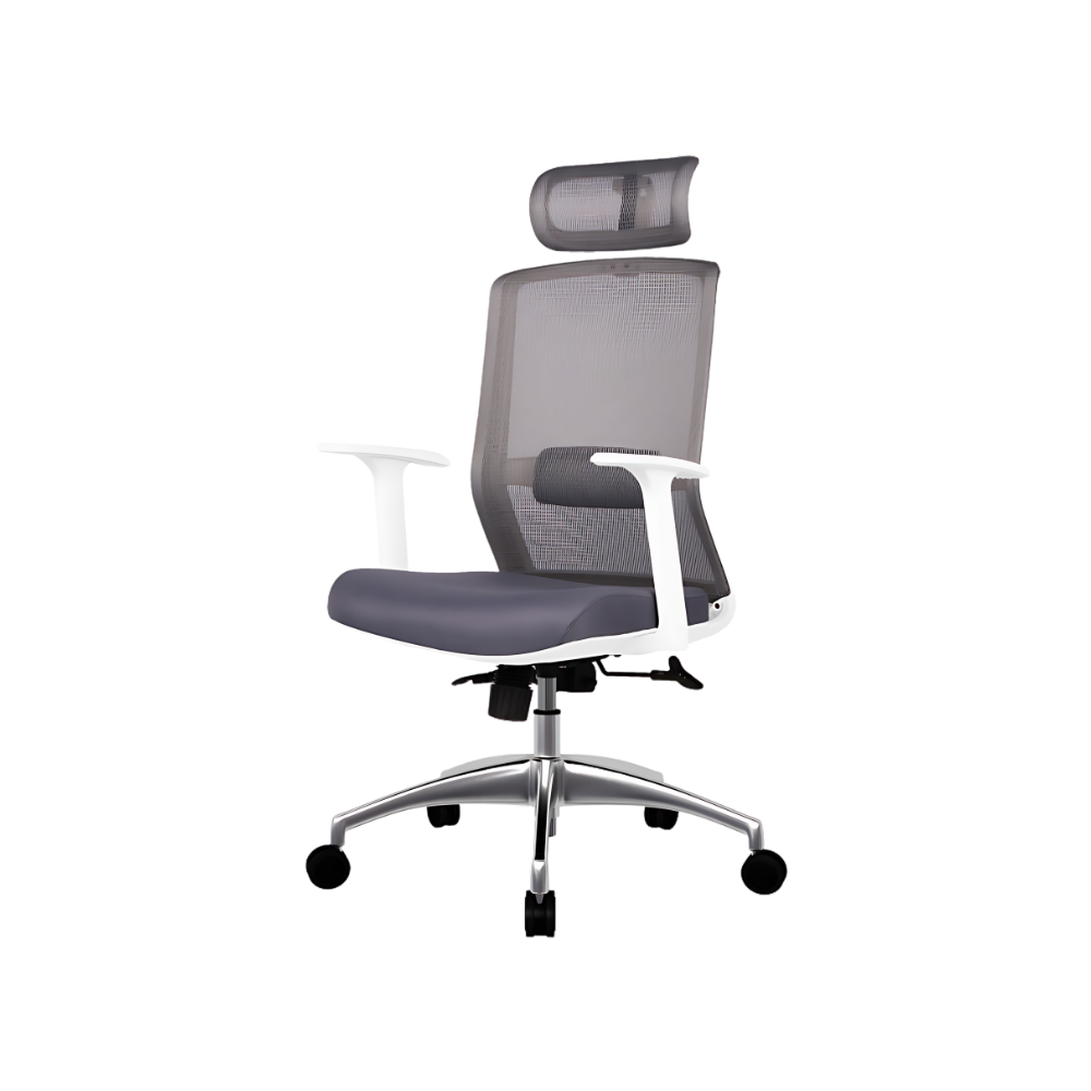 Descubre la silla ejecutiva modelo ZULA de Aura Muebles con respaldo alto en color gris. Ideal para oficinas y espacios ejecutivos, brinda comodidad durante largas jornadas de trabajo.