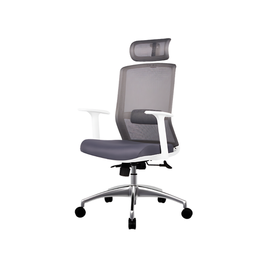 Descubre la silla ejecutiva modelo ZULA de Aura Muebles con respaldo alto en color gris. Ideal para oficinas y espacios ejecutivos, brinda comodidad durante largas jornadas de trabajo.