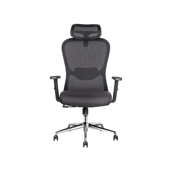 Silla ejecutiva negra Athelier OHE-905 con respaldo alto de malla y cabecera ajustable