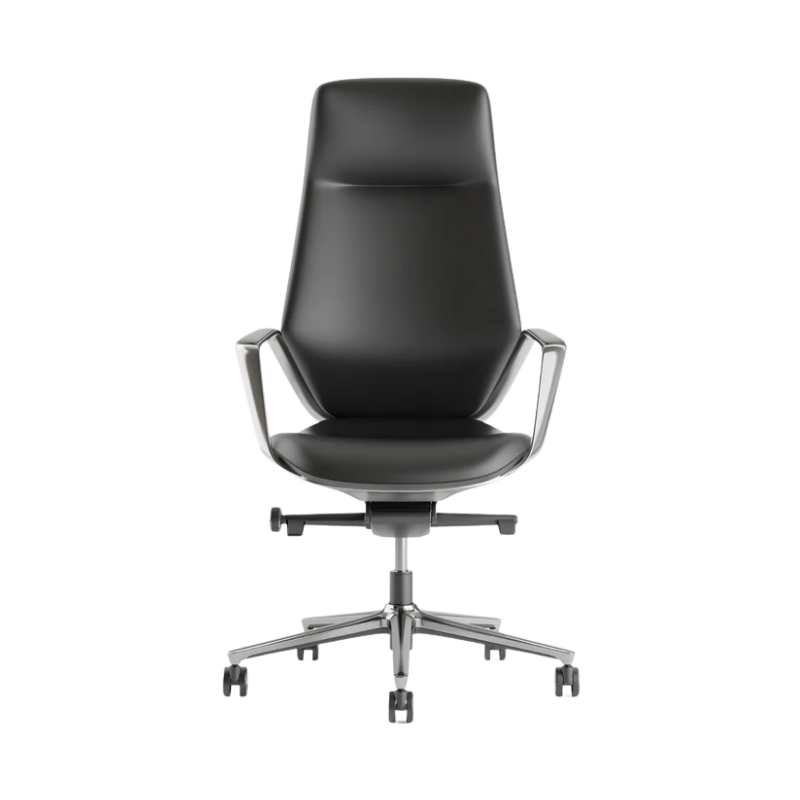 Silla Ejecutiva STARK Negro Alto en vinil vista frontal Aura Muebles.