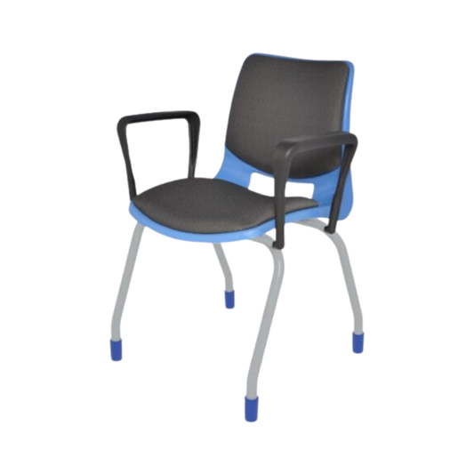 Silla escolar BOLD con brazos y tapizada con estructura fabricada de tubular redondo de 1” cal. 14 acabado en cromo o pintura horneada micropulverizada en color gris aluminio. Asiento y respaldo integrados por una concha de polipropileno con transferencia térmica Aura Muebles modelo EB-110