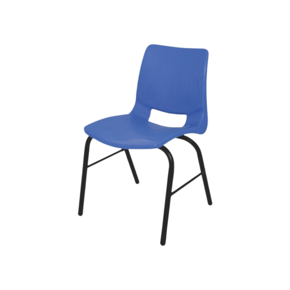 Silla escolar POLY EVO Sin parrilla. Estructura: fabricada en tubular redondo de 1″ y refuerzos laterales en tubular redondo de 1/2″. Asiento y respaldo: conformados por una concha de polipropileno inyectado en una sola pieza con transferencia térmica Aura Muebles modelo EE-300