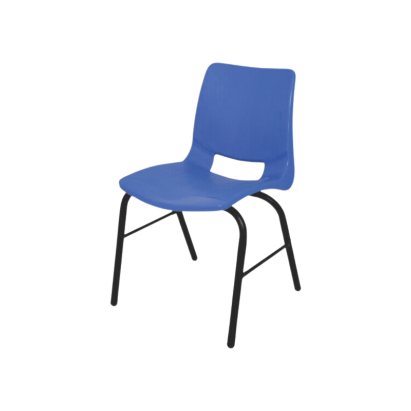 Silla escolar POLY EVO Sin parrilla. Estructura: fabricada en tubular redondo de 1″ y refuerzos laterales en tubular redondo de 1/2″. Asiento y respaldo: conformados por una concha de polipropileno inyectado en una sola pieza con transferencia térmica Aura Muebles modelo EE-300