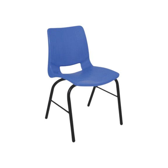 Silla escolar POLY EVO Sin parrilla. Estructura: fabricada en tubular redondo de 1″ y refuerzos laterales en tubular redondo de 1/2″. Asiento y respaldo: conformados por una concha de polipropileno inyectado en una sola pieza con transferencia térmica Aura Muebles modelo EE-300