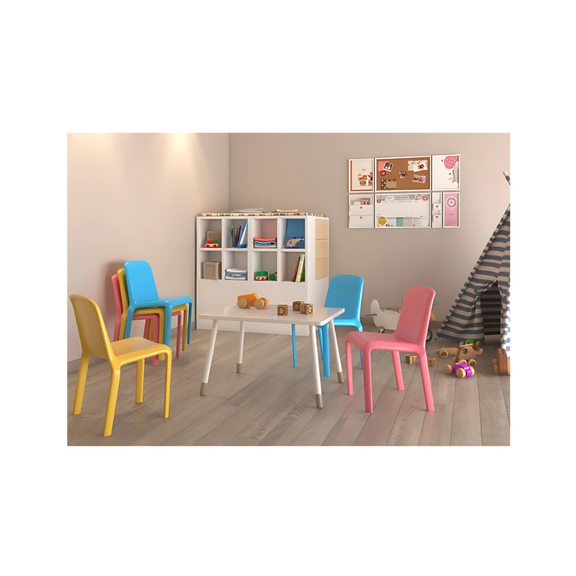 Silla infantil de una sola pieza en polipropileno de alta resistencia y duración para intemperie resistente a los rayos ultravioleta (UV) y al ambiente salino BIMBA Aura Muebles modelo OHV-67