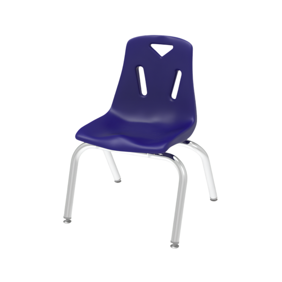 Silla escolar infantil con estructura cromada.