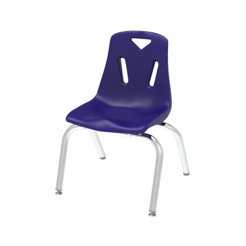 Silla escolar infantil con estructura cromada.