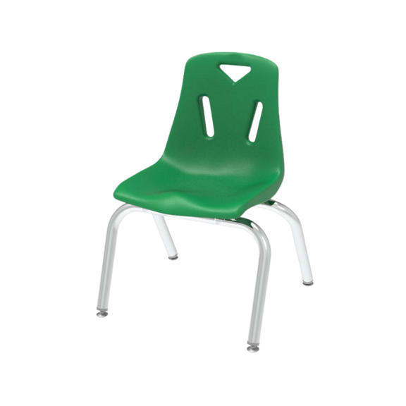 Silla escolar infantil con estructura cromada.