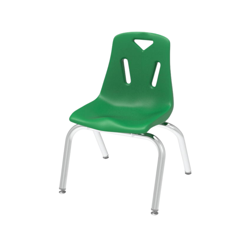 Silla escolar infantil con estructura cromada.