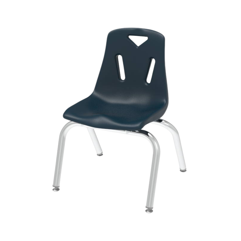 Silla escolar infantil con estructura cromada.