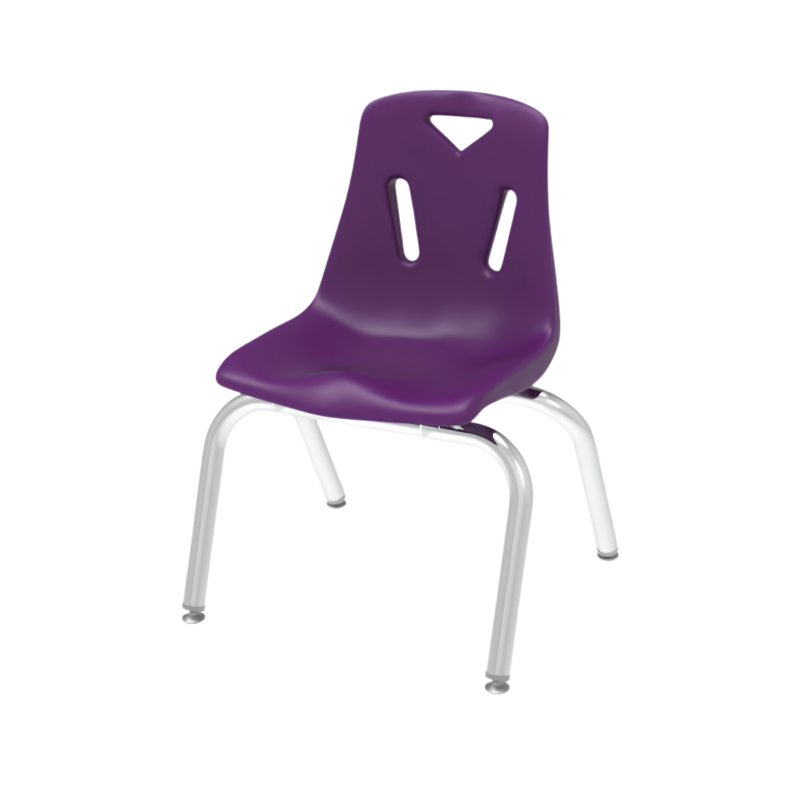 Silla escolar infantil con estructura cromada.