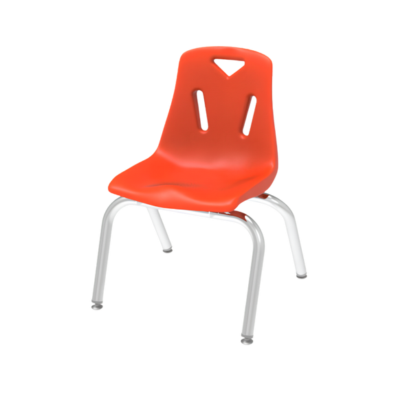 Silla escolar infantil con estructura cromada.