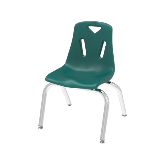 Silla escolar infantil con estructura cromada.