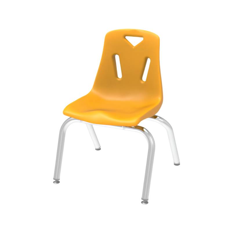 Silla escolar infantil con estructura cromada.