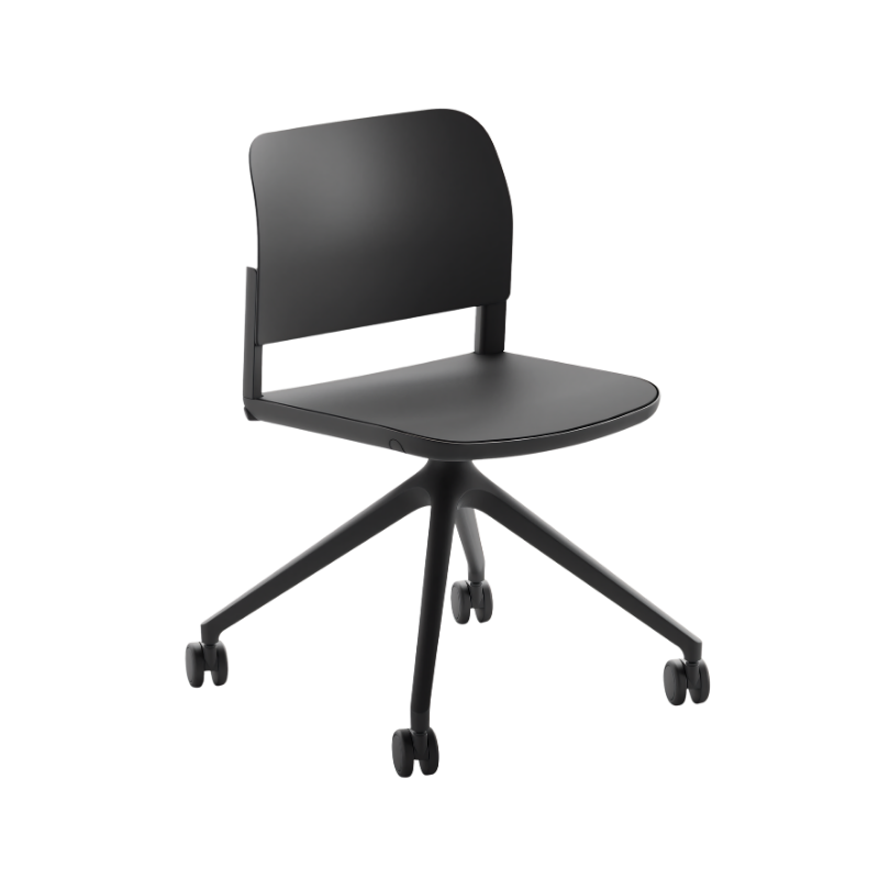 La silla operativa CIAO OHS-11 en color negro. Con su base de estrella en poliamida, asiento giratorio soporta hasta 160 kg, siendo reisistente y duradera.
