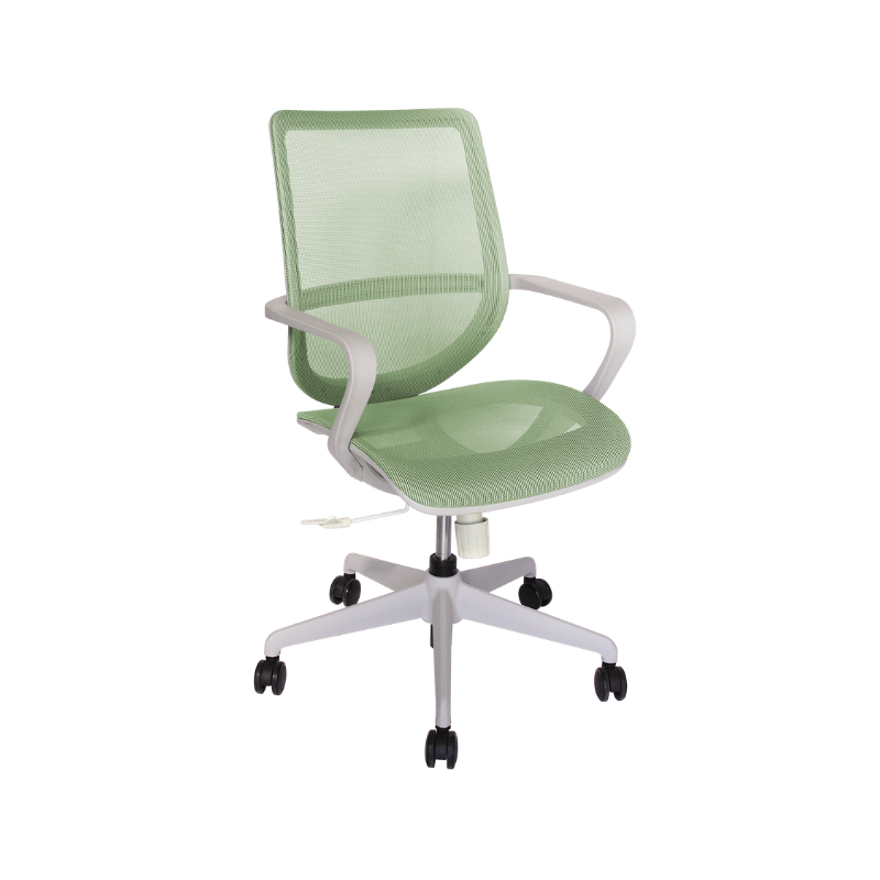 La silla operativa Evolution OHE-99 en color gris y verde. Diseñada ergonómicamente, ofrece máximo confort y soporte para tu espalda, ideal para tu oficina.