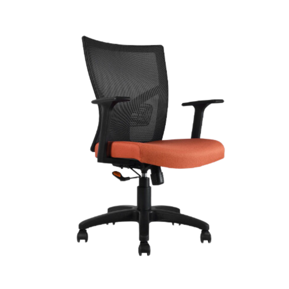 Silla operativa con asiento tapizado en tela respaldo tapizado en malla Flex o heavy Flex en 4 colores diferentes Aura Muebles modelo BM-7040