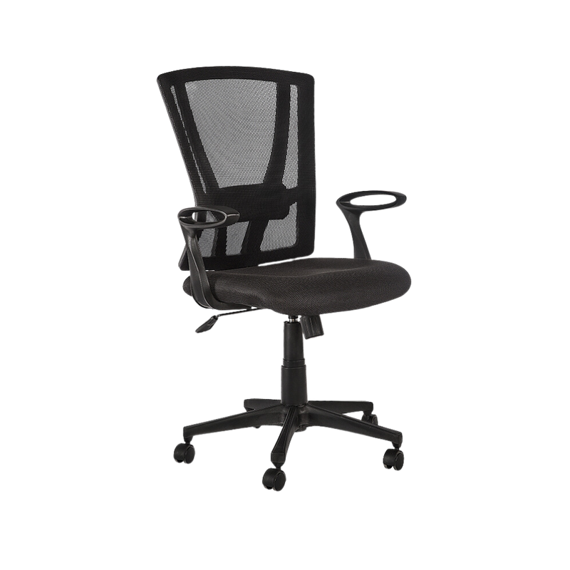 Silla operativa Respaldo en malla color negro y asiento tapizado en variedad de colores hule espuma de 5 cms. de espesor mecanismo ejecutivo de respaldo reclinable y regulador de tensión Aura Muebles modelo BREAK-S