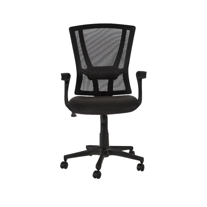 Silla operativa Respaldo en malla color negro y asiento tapizado en variedad de colores hule espuma de 5 cms. de espesor mecanismo ejecutivo de respaldo reclinable y regulador de tensión Aura Muebles modelo BREAK-S