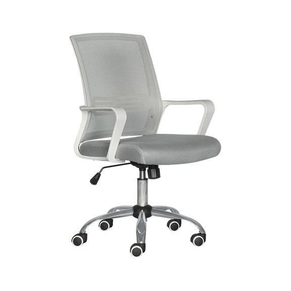 Silla operativa Respaldo de estructura en polipropileno color blanco, tapizada en malla color gris, asiento en aglomerado 16 mm. y aglutinado de 5 cms Aura Muebles modelo LK-17 BL