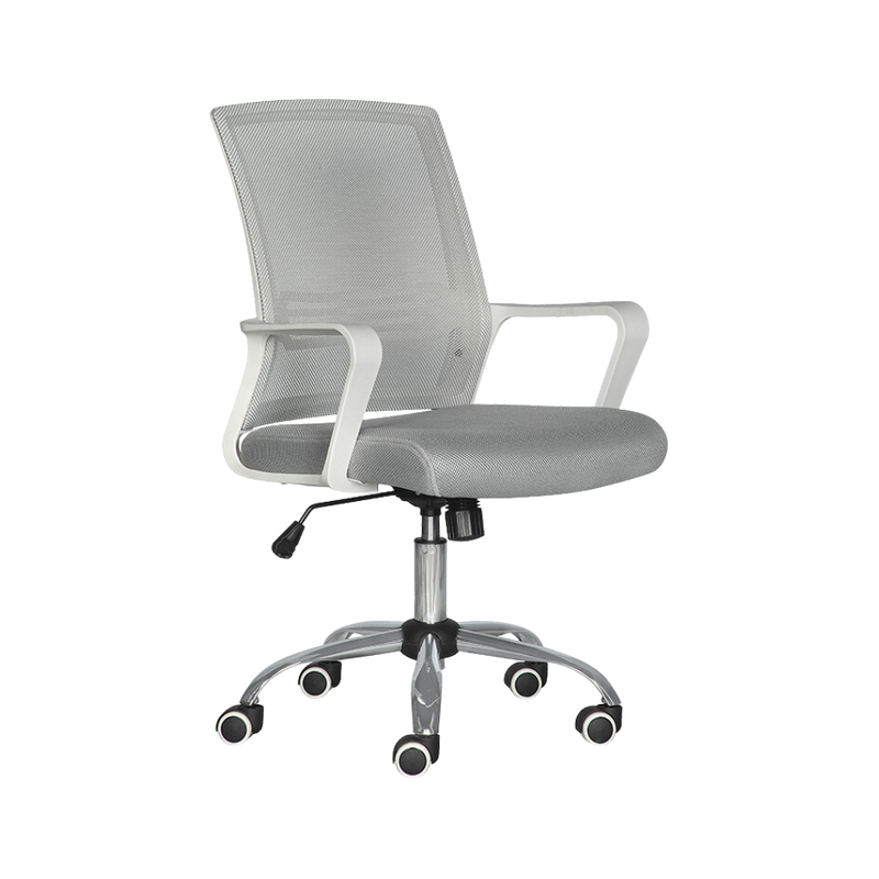 Silla operativa Respaldo de estructura en polipropileno color blanco, tapizada en malla color gris, asiento en aglomerado 16 mm. y aglutinado de 5 cms Aura Muebles modelo LK-17 BL