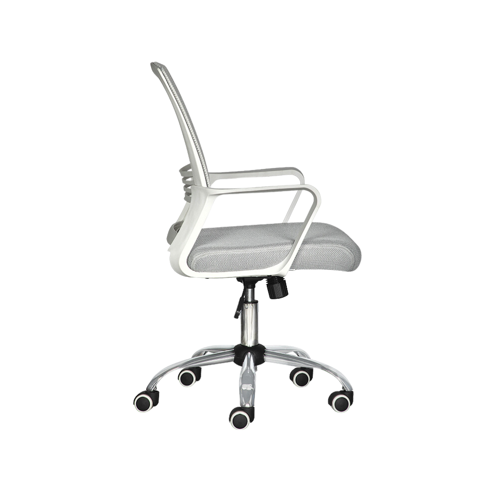 Silla operativa Respaldo de estructura en polipropileno color blanco, tapizada en malla color gris, asiento en aglomerado 16 mm. y aglutinado de 5 cms Aura Muebles modelo LK-17 BL