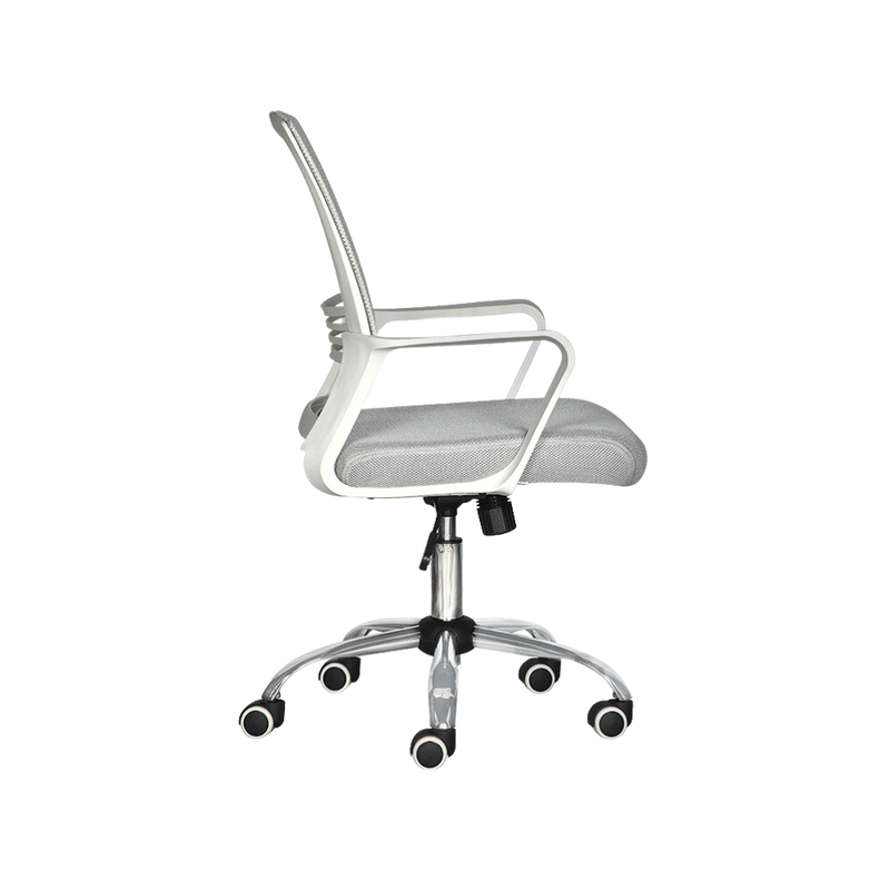 Silla operativa Respaldo de estructura en polipropileno color blanco, tapizada en malla color gris, asiento en aglomerado 16 mm. y aglutinado de 5 cms Aura Muebles modelo LK-17 BL