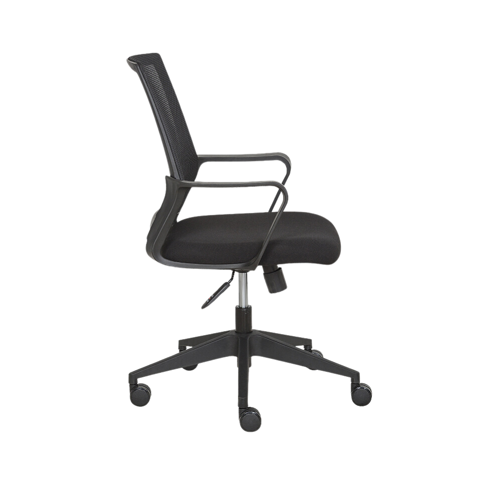 Silla operativa con pistón secretarial base en nylon 24” de 5 puntas brazos de polietileno rígido en color negro mecanismo ejecutivo con sistema reclinable mecanismo de bloqueo y ajuste de altura Aura Muebles modelo LK-17 N