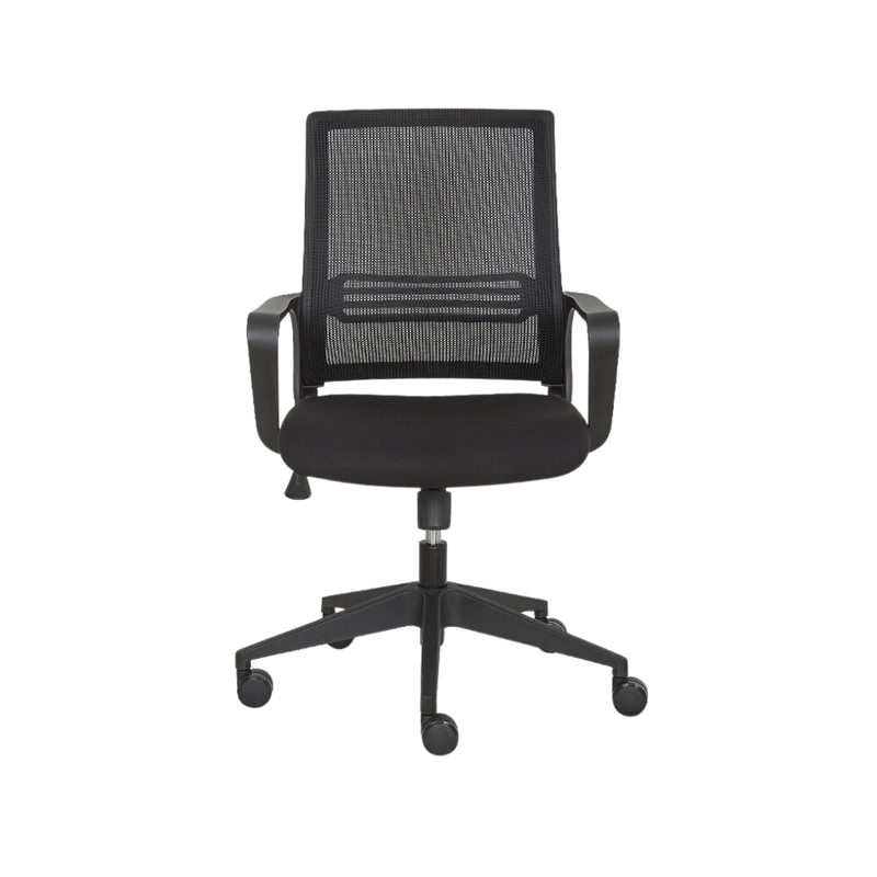 Silla operativa con pistón secretarial base en nylon 24” de 5 puntas brazos de polietileno rígido en color negro mecanismo ejecutivo con sistema reclinable mecanismo de bloqueo y ajuste de altura Aura Muebles modelo LK-17 N